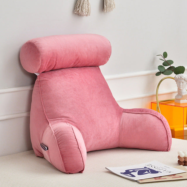 Royaleva Backrest Pillow with Arms - Adjustable Headrest & Washable Cover - Pink