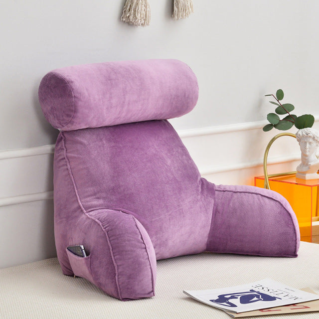 Royaleva Backrest Pillow with Arms - Adjustable Headrest & Washable Cover - Purple