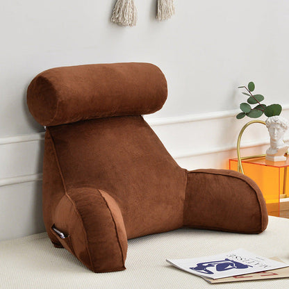 Royaleva Backrest Pillow with Arms - Adjustable Headrest & Washable Cover - Brown