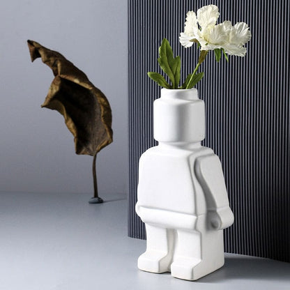 Royelux Nordic Ceramic Robot Vase - Playful Modern Decor