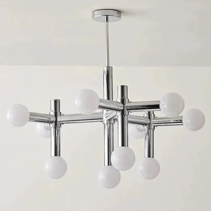 RoyaleGlow Modern Chrome Glass Orb Chandelier - Elegant Ceiling Fixture - Medium 10 Heads