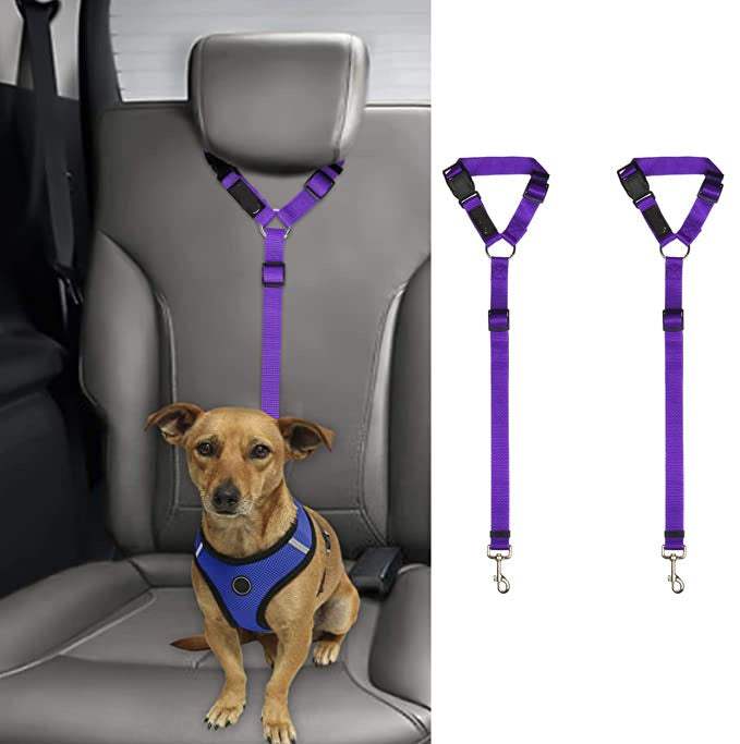 Pawellure Adjustable Headrest Dog Seat Belt - 2 Pack Tangle-Free Safety Restraint for Car Travel