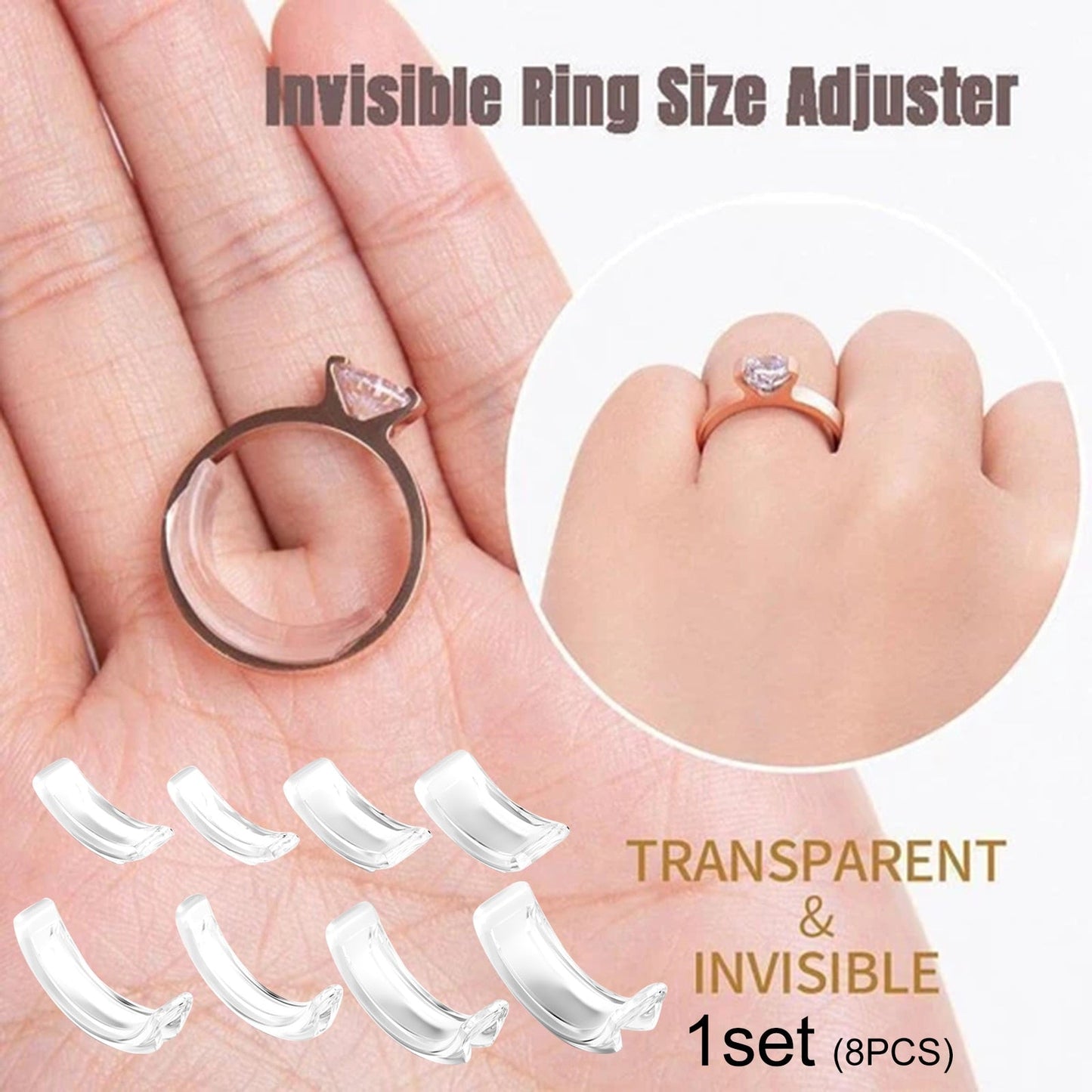 Royallure Adjustable Ring Resizing Set - 8 Sizes, Universal Fit, Comfortable TPU Design