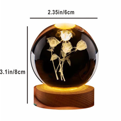 Royallure 3D Rose Crystal Ball Lamp - Laser Engraved Night Light for Home Decor