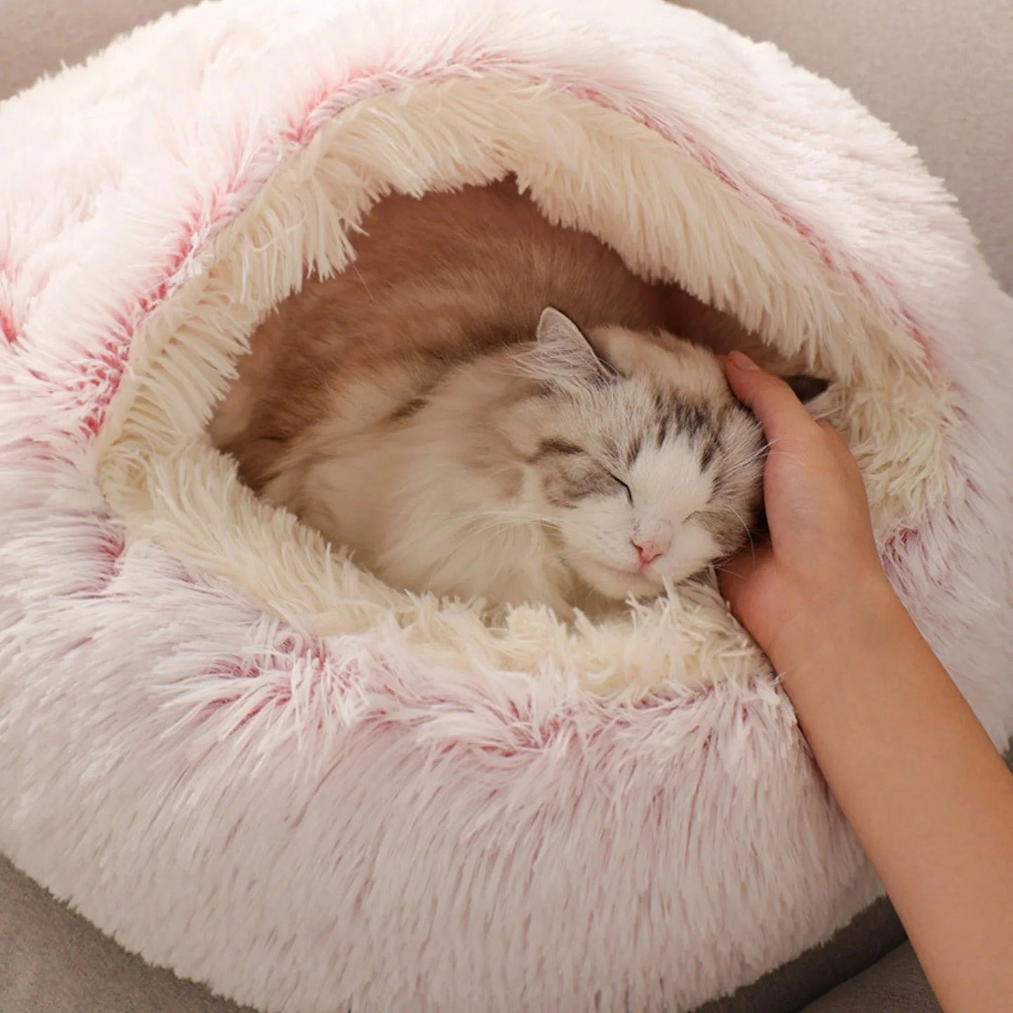 Furora Cozy Cocoon Calming Cat Bed - Plush, Ergonomic Design for Stress Relief and Joint Comfort - Machine Washable, Non-Slip Base