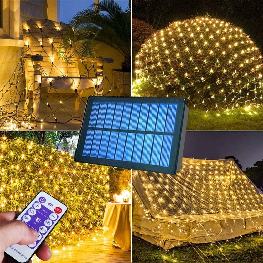 RoyaleGlow Solar LED Net Fairy Lights for Outdoor Decoration - 100/200 Bright LEDs, 8 Modes, Waterproof, Extendable