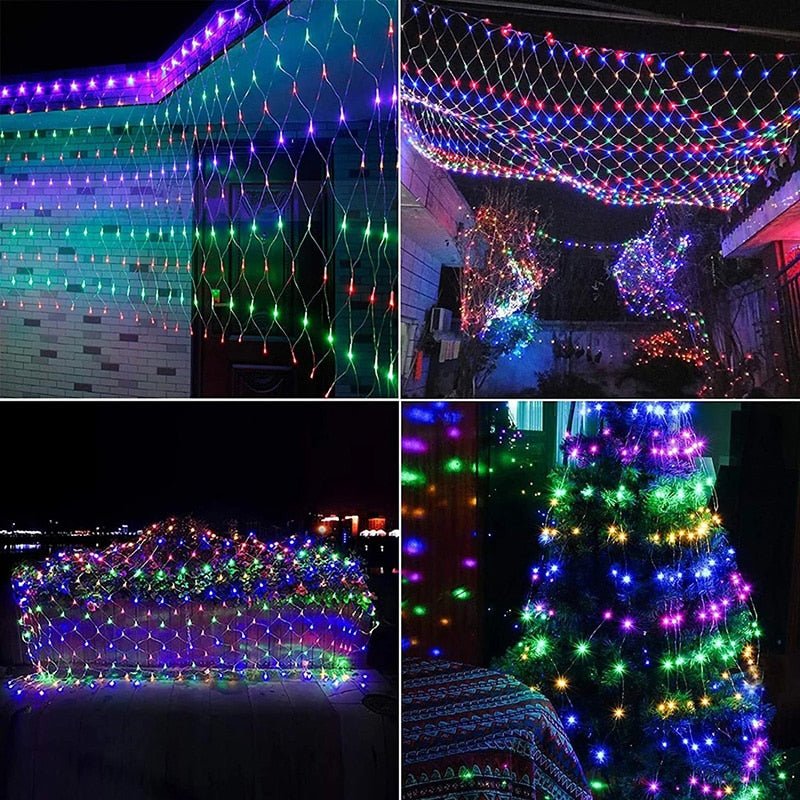 RoyaleGlow Solar LED Net Fairy Lights for Outdoor Decoration - 100/200 Bright LEDs, 8 Modes, Waterproof, Extendable