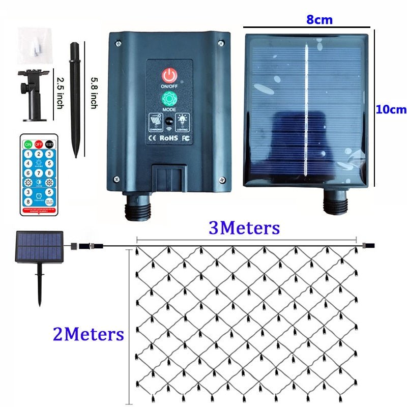 RoyaleGlow Solar LED Net Fairy Lights for Outdoor Decoration - 100/200 Bright LEDs, 8 Modes, Waterproof, Extendable