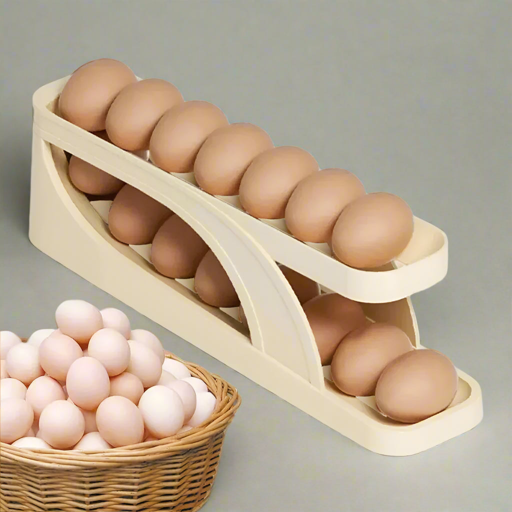 Royallure Smart Egg Organizer – Space-Saving 15-Egg Dispenser with Automatic Rolling Design