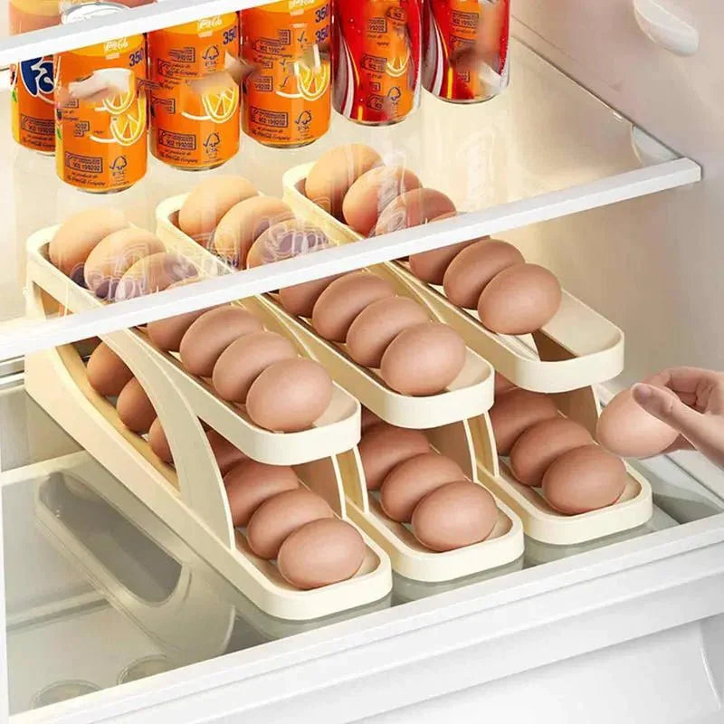 Royallure Smart Egg Organizer – Space-Saving 15-Egg Dispenser with Automatic Rolling Design