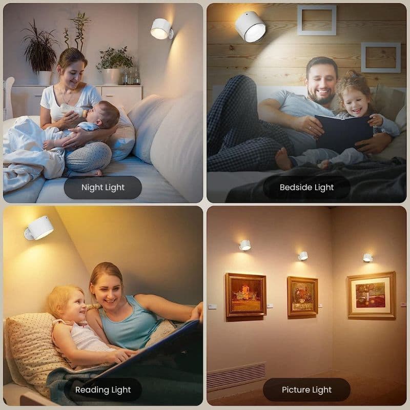 Wireless LED Wall Light - 360 Movement Reading Wall Lamp for bedroom, living room, studio - Black