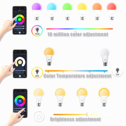 Royaleva Smart RGB WiFi LED Bulb - Voice Control, Dimmable, 9W, Multi-Color Light for Home Automation - Default Title